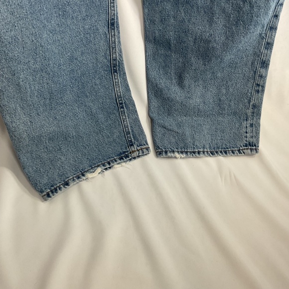 H&M Blue Denim Jeans Hi Rise Loose Fit Size 6 100% Cotton No Stretch Distressed - Picture 6 of 10